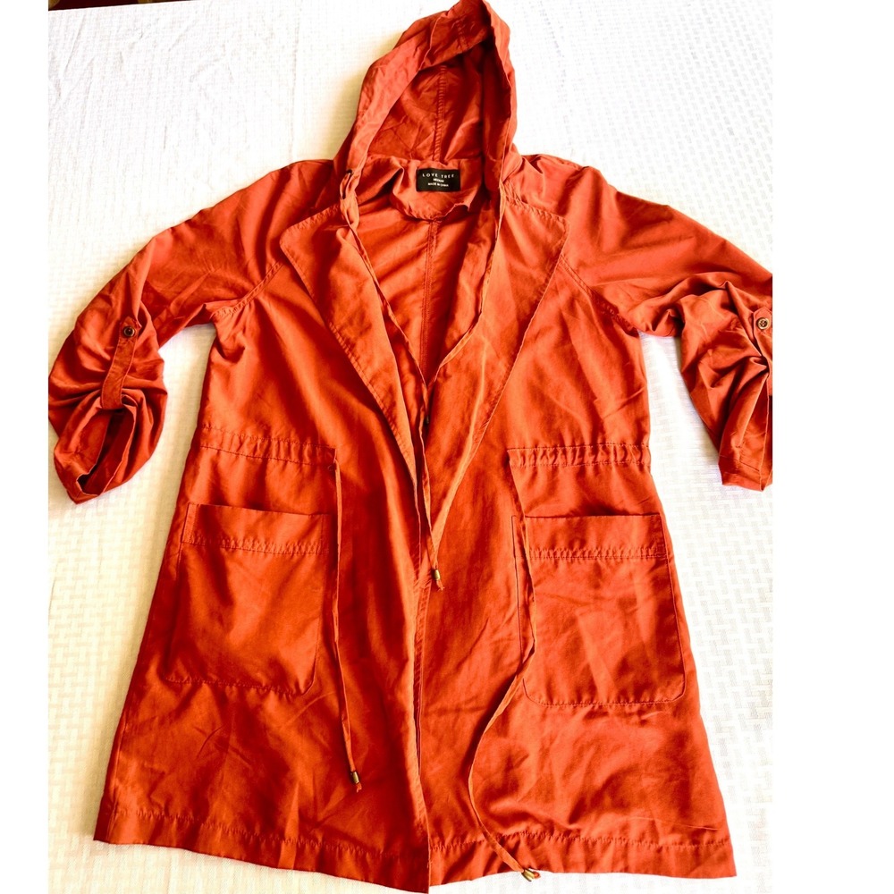Love Tree Burnt Orange Utility Anorak Hooded Jacket Roll Tab Sleeve Womens Med